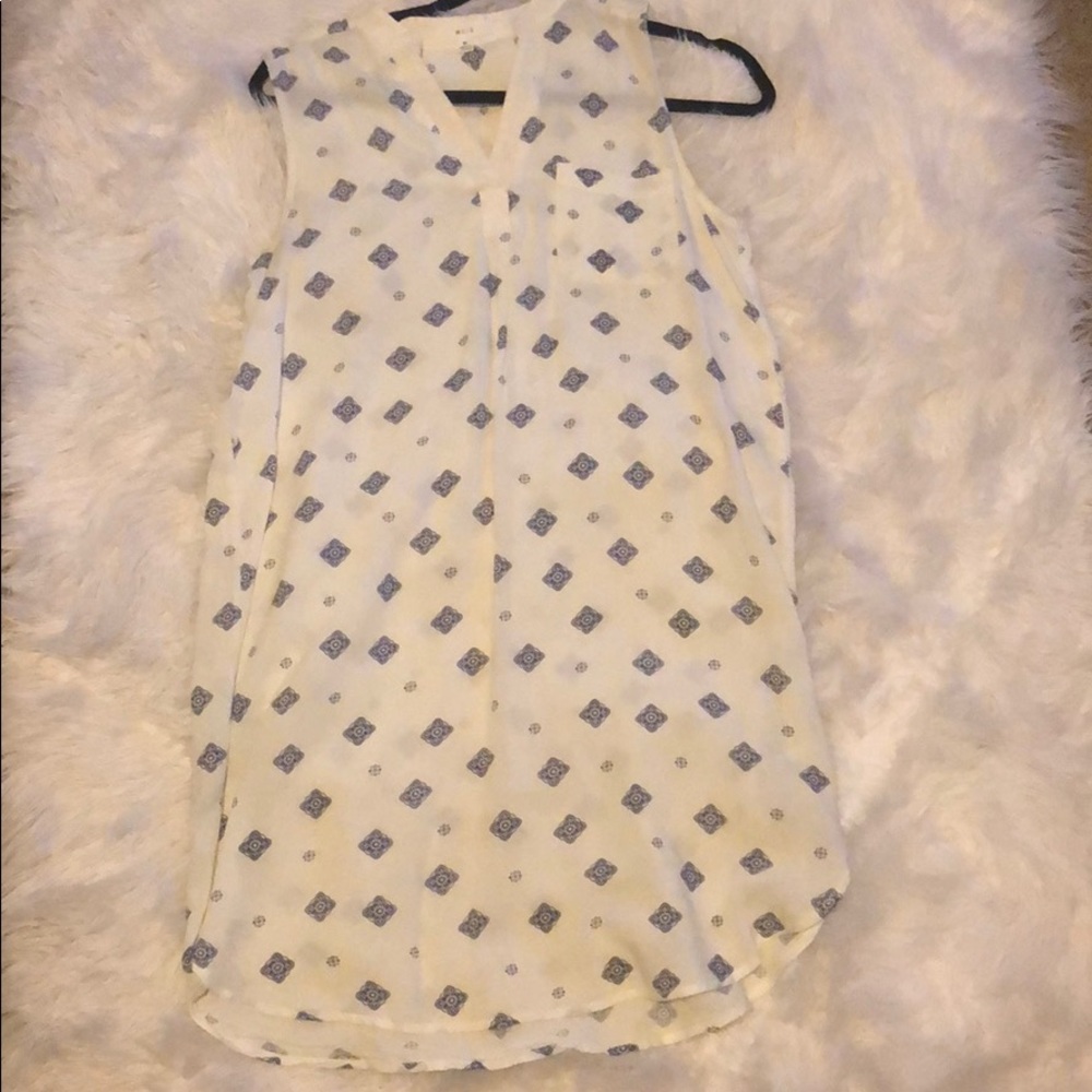 White with blue pattern dress